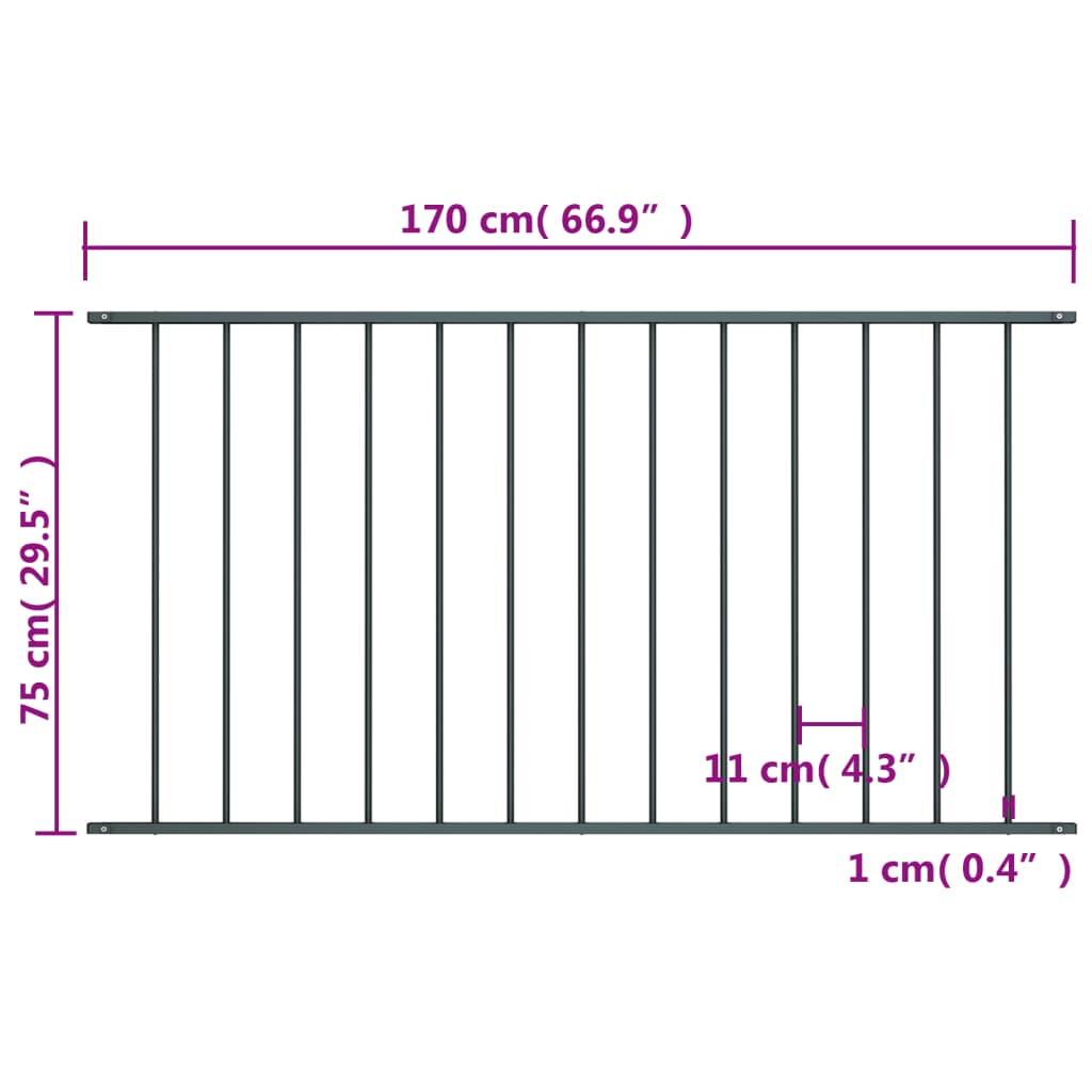 Panou de gard, antracit, 1,7x0,75 m, oțel vopsit electrostatic