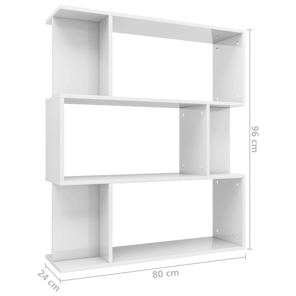 Bibliotecă/Separator cameră, alb extralucios, 80x24x96 cm, PAL