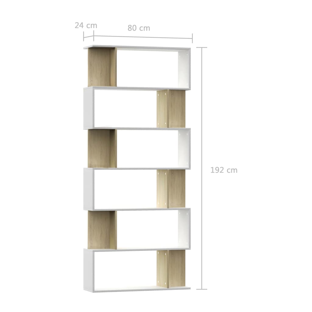 Bibliotecă/Separator cameră alb & stejar Sonoma 80x24x192cm PAL