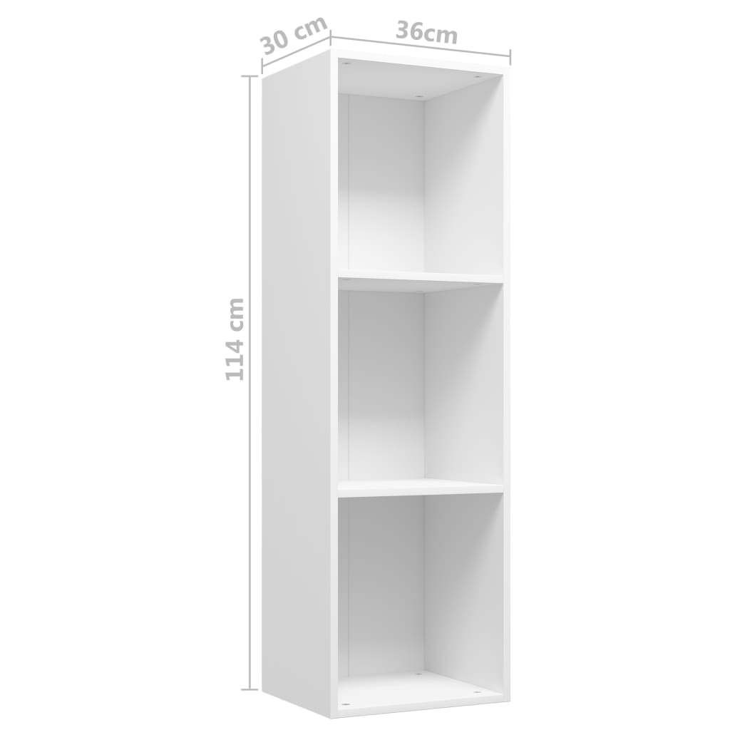 Bibliotecă/Comodă TV, alb, 36x30x114 cm, PAL