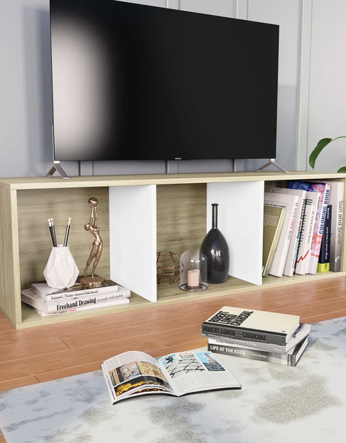 Загрузите изображение в средство просмотра галереи, Bibliotecă/Dulap TV alb/stejar sonoma 36x30x114cm lemn compozit
