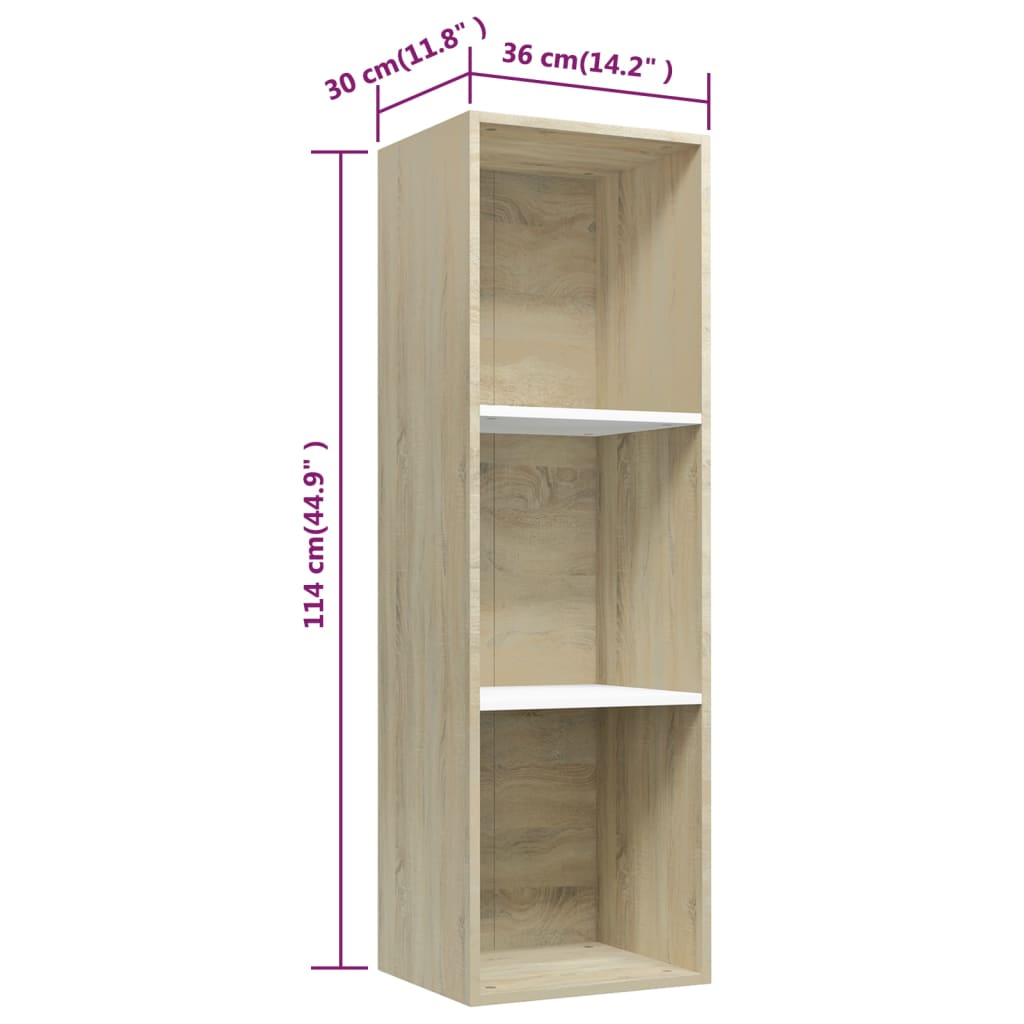 Bibliotecă/Dulap TV alb/stejar sonoma 36x30x114cm lemn compozit