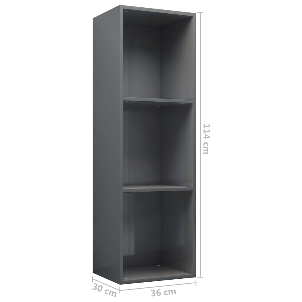 Bibliotecă/Dulap TV gri extralucios 36x30x114 cm lemn prelucrat