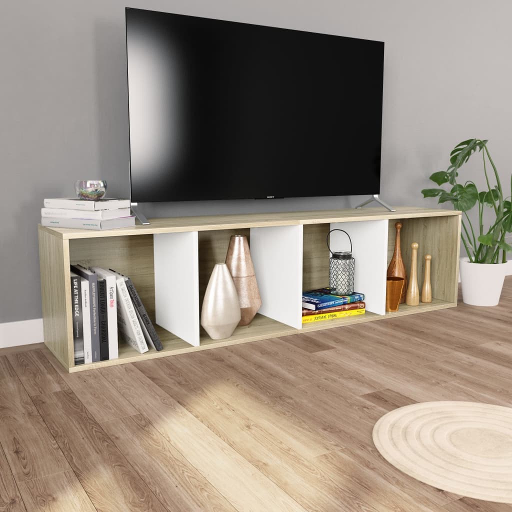 Bibliotecă/Dulap TV alb/stejar sonoma 36x30x143cm lemn compozit