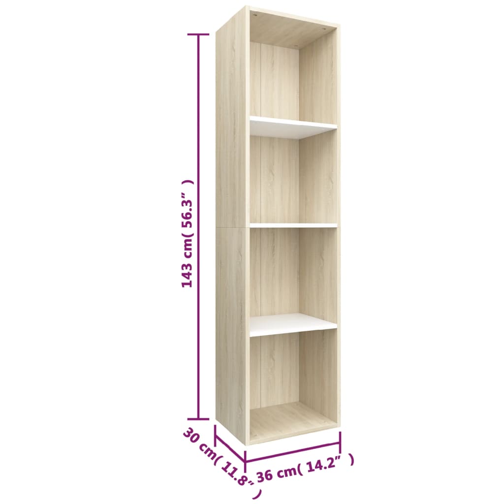 Bibliotecă/Dulap TV alb/stejar sonoma 36x30x143cm lemn compozit