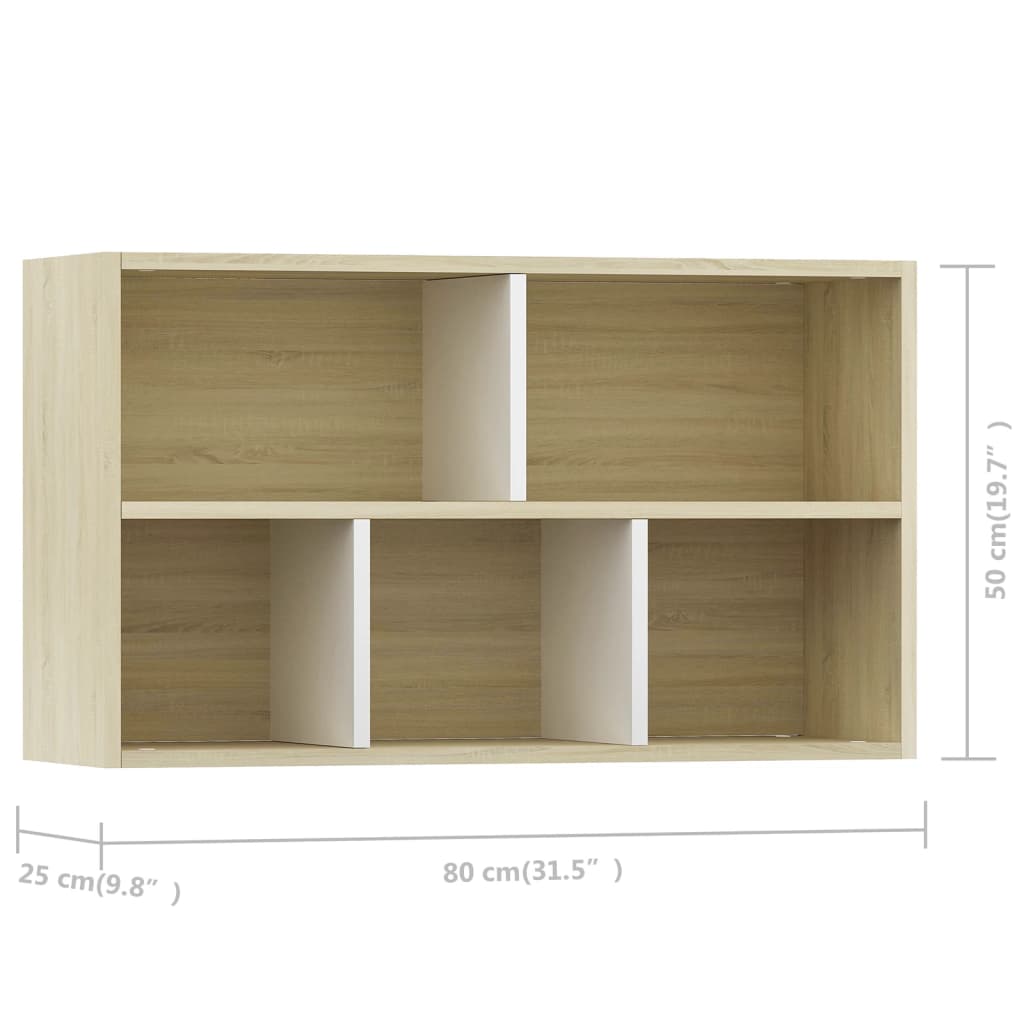 Bibliotecă/Servantă alb&stejar sonoma 50x25x80cm lemn prelucrat