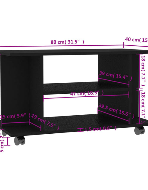 Încărcați imaginea în vizualizatorul Galerie, Comodă TV cu roți, negru, 80x40x45 cm, lemn prelucrat
