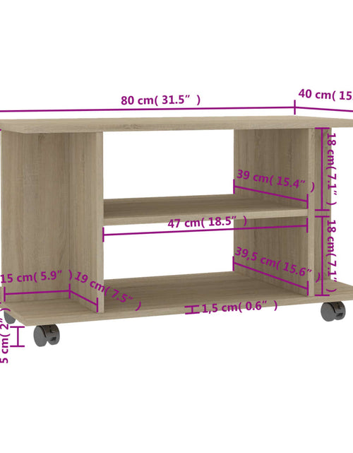 Загрузите изображение в средство просмотра галереи, Comodă TV cu roți, stejar Sonoma, 80x40x45 cm, lemn prelucrat
