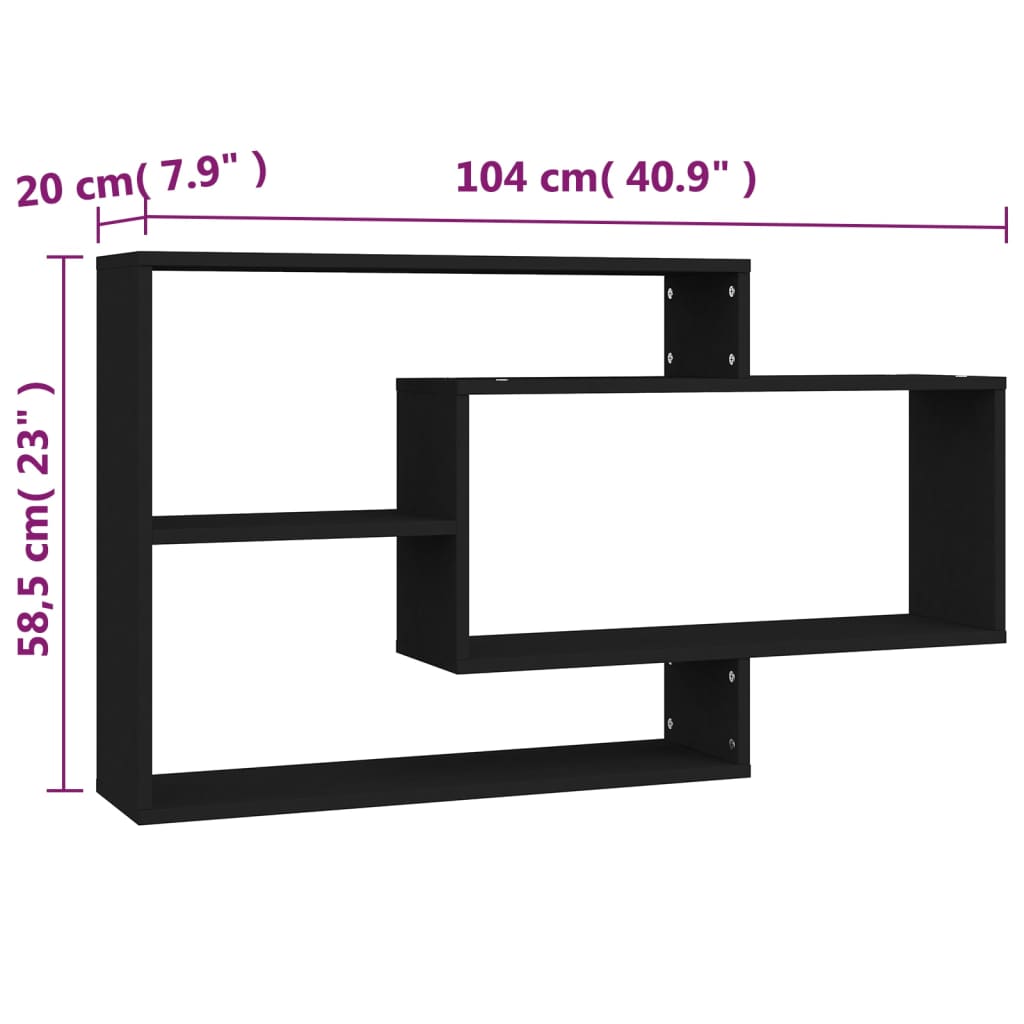 Rafturi de perete, negru, 104x20x58,5 cm, lemn prelucrat