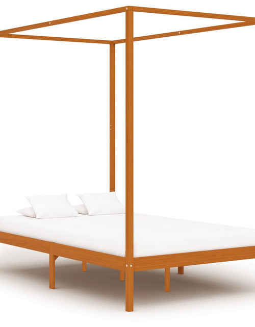 Încărcați imaginea în vizualizatorul Galerie, Cadru pat cu baldachin, maro miere, 120x200 cm, lemn masiv pin
