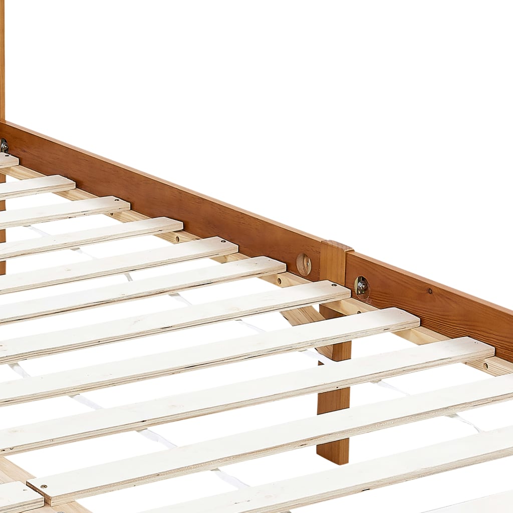 Cadru pat cu baldachin, maro miere, 120x200 cm, lemn masiv pin