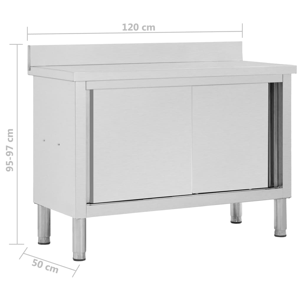 Masă de lucru cu uși glisante 120x50x(95-97) cm oțel inoxidabil