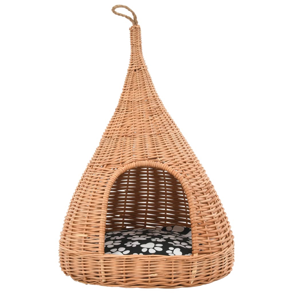 Casă pentru pisici cu pernă, 40x60 cm, salcie naturală, teepee