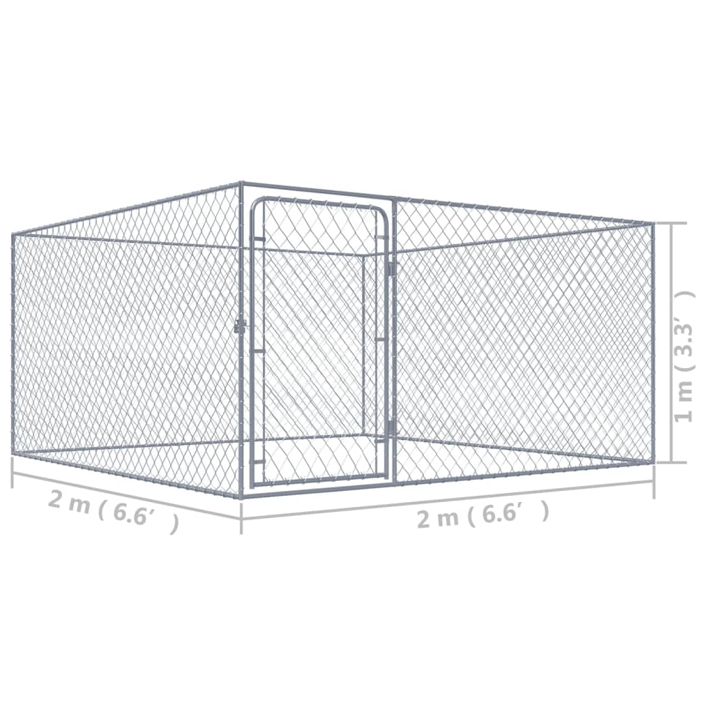 Padoc pentru câini de exterior, 2 x 2 x 1 m, oțel galvanizat