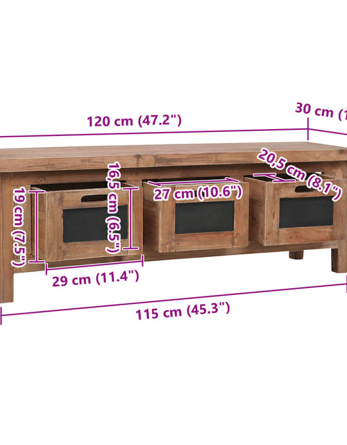 Загрузите изображение в средство просмотра галереи, Comodă TV cu 3 sertare, 120 x 30 x 40 cm, lemn masiv de mahon
