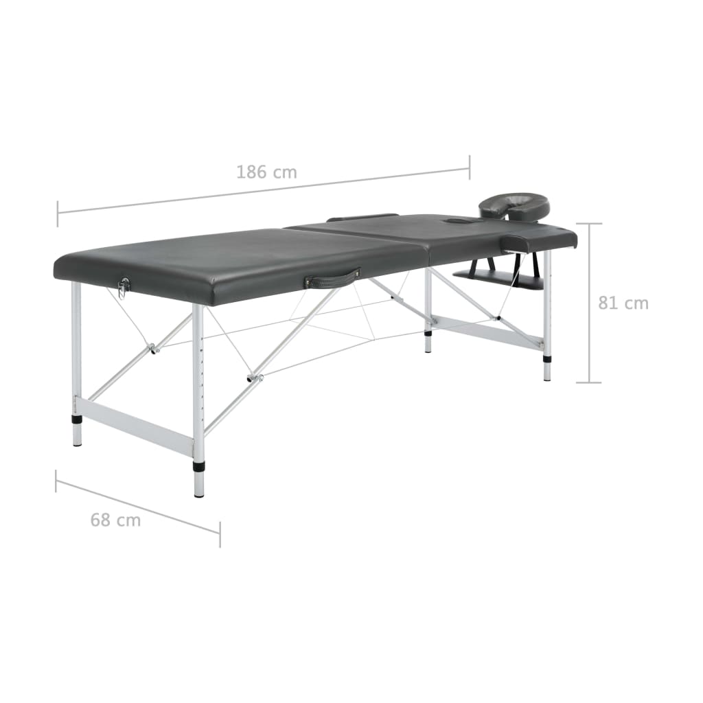 Masă de masaj cu 2 zone, cadru aluminiu, antracit, 186 x 68 cm