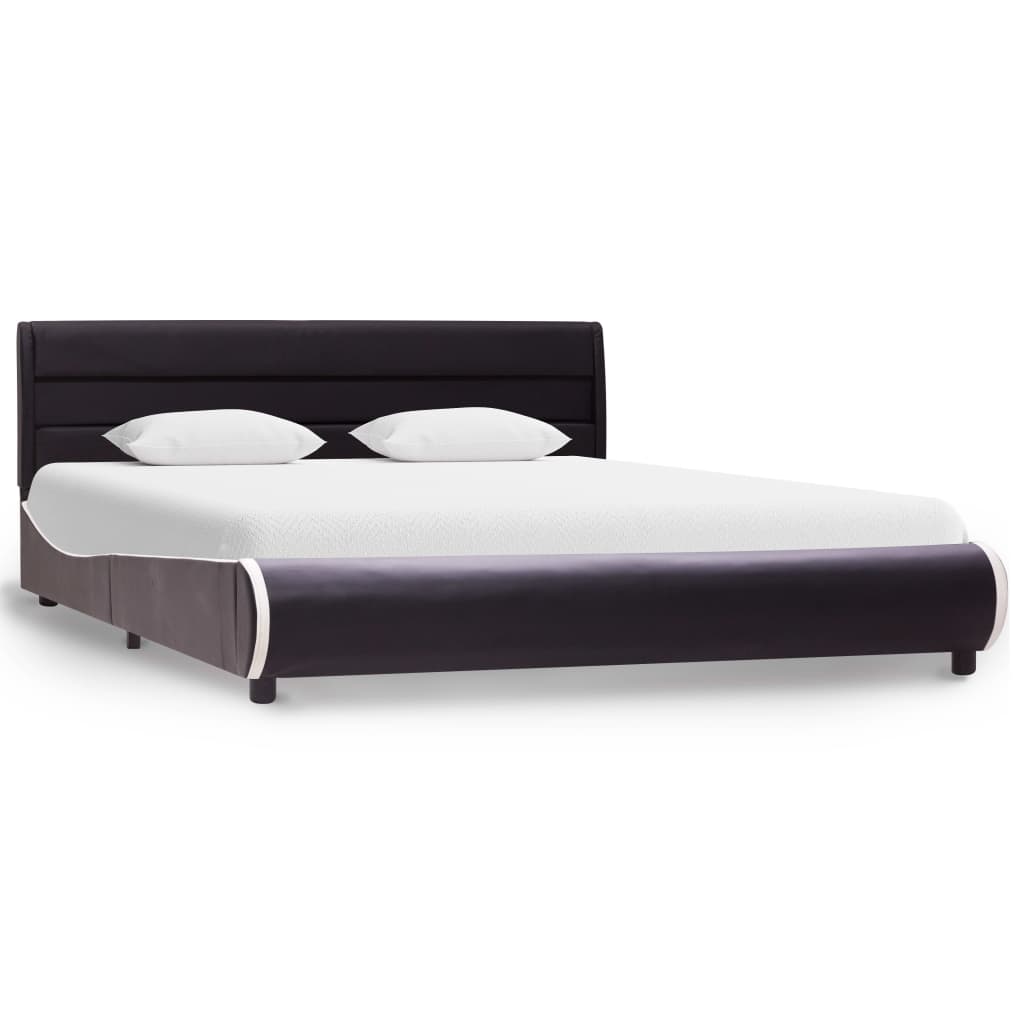 Cadru de pat cu LED, negru, 160 x 200 cm, piele ecologică