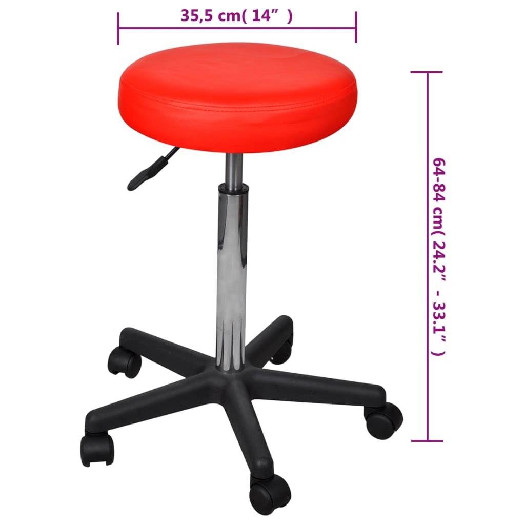 Taburete de birou, 2 buc., roșu, 35,5x84 cm, piele ecologică