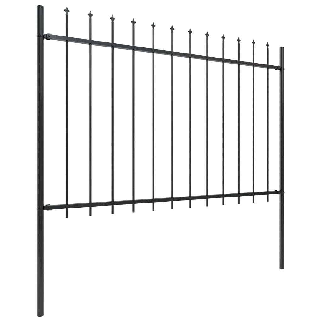 Gard de grădină cu vârf suliță, negru, 5,1 m, oțel