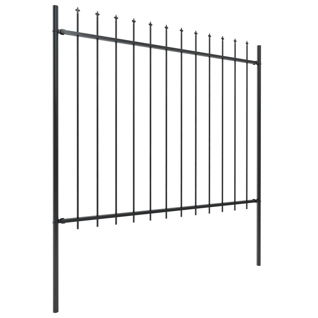 Gard de grădină cu vârf suliță, negru, 5,1 m, oțel