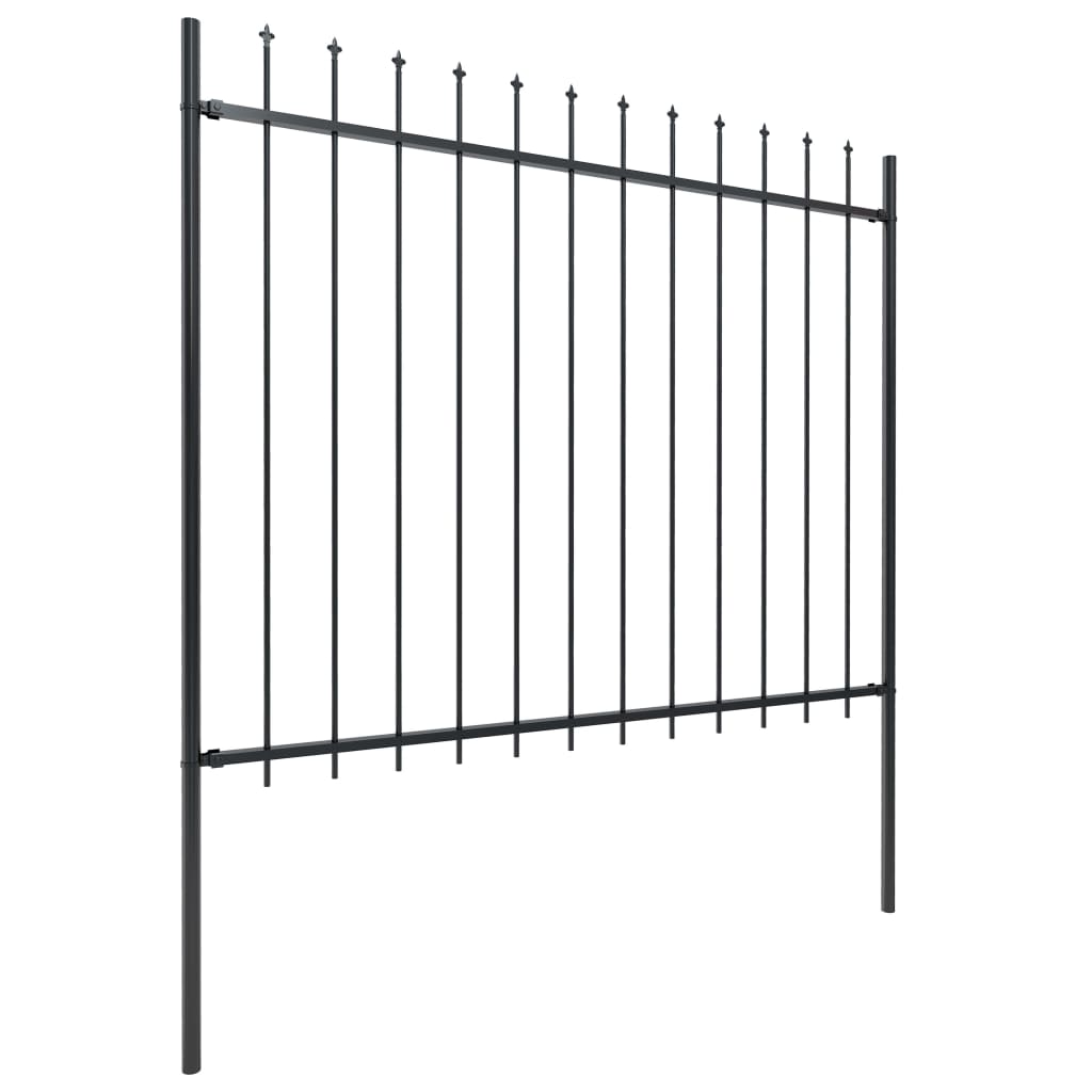 Gard de grădină cu vârf suliță, negru, 8,5 m, oțel