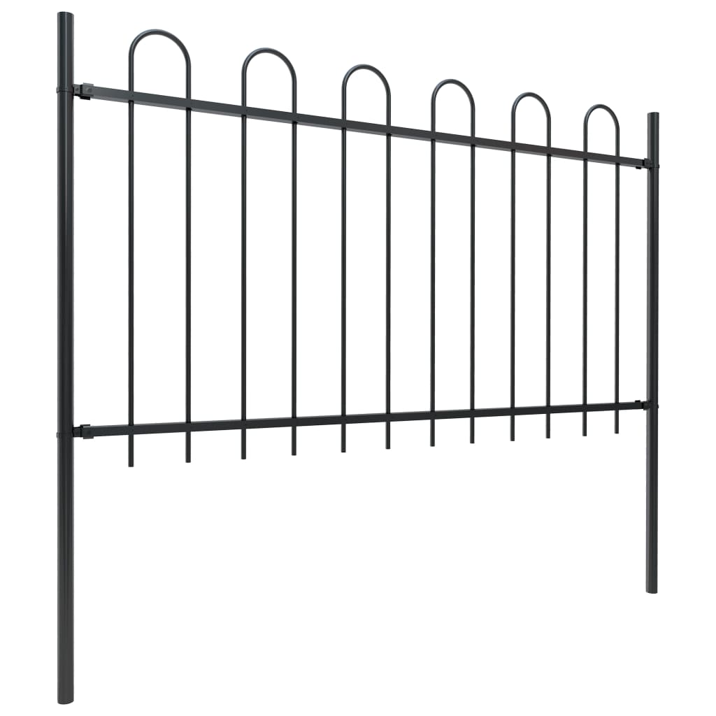 Gard de grădină cu vârf curbat, negru, 8,5 m, oțel