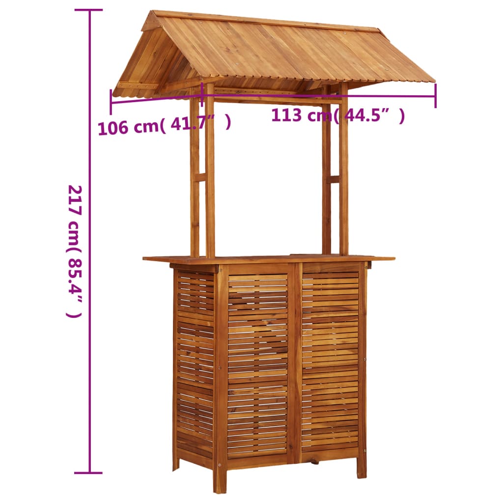 Masă de bar exterior cu acoperiș, 113x106x217 cm, lemn acacia