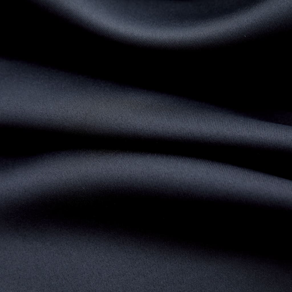 Draperii opace cu inele metalice, 2 buc., negru, 140 x 225 cm
