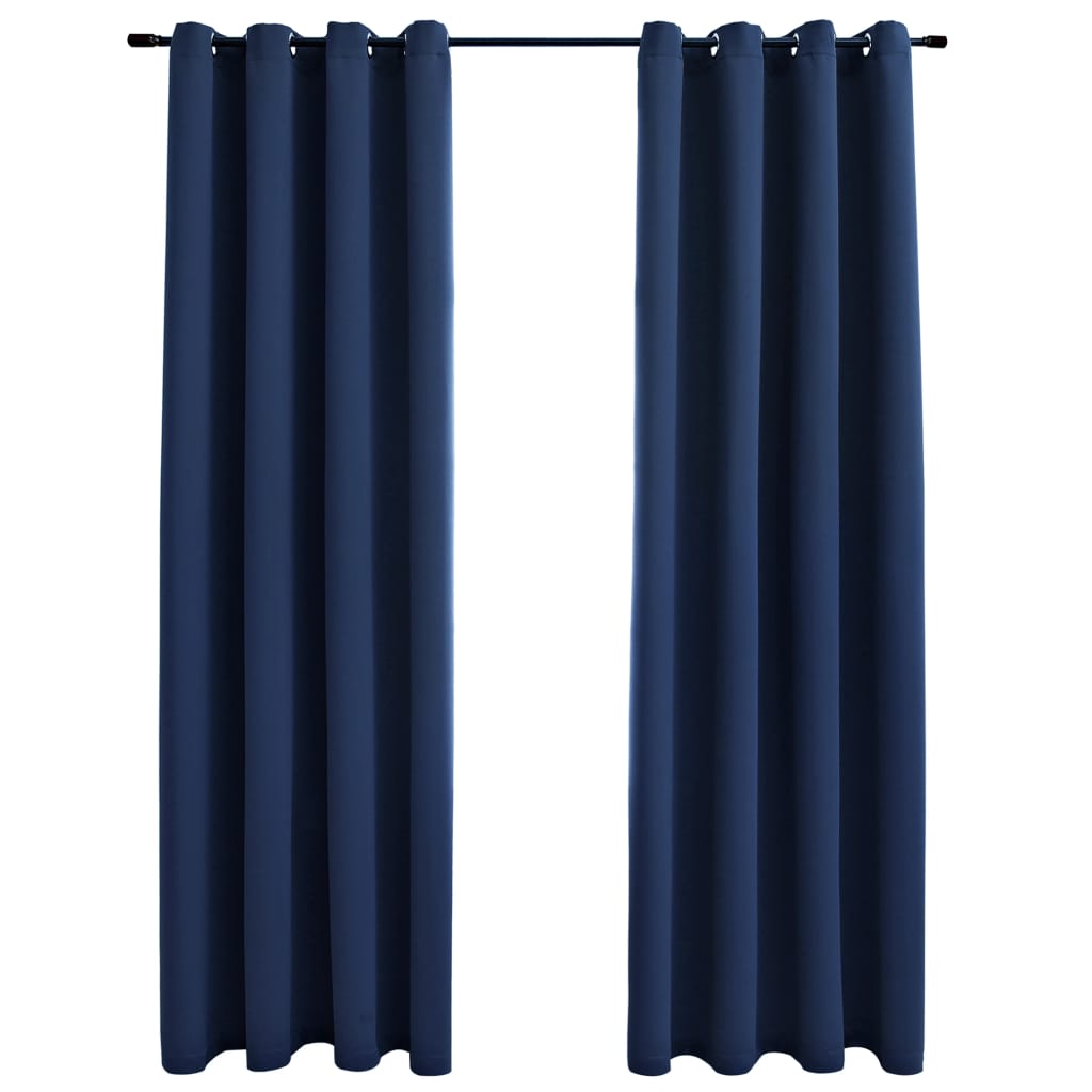 Draperii opace cu inele metalice, 2 buc, albastru, 140 x 245 cm - Lando