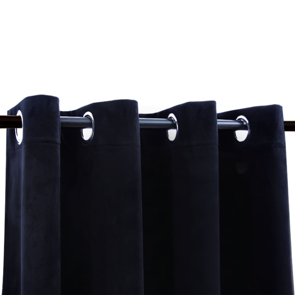 Draperii opace cu inele, 2 buc., negru, 140 x 225 cm, catifea