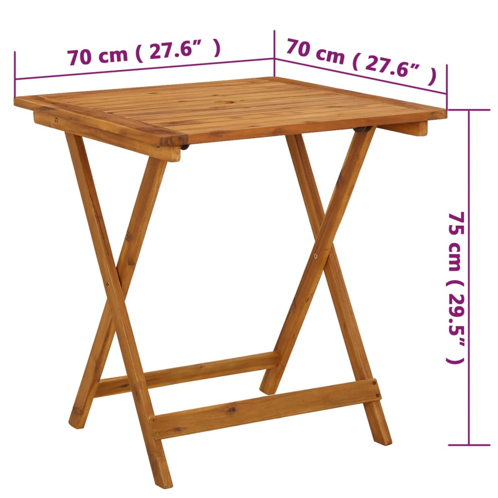 Masă de grădină pliabilă, 70 x 70 x 75 cm, lemn masiv de acacia