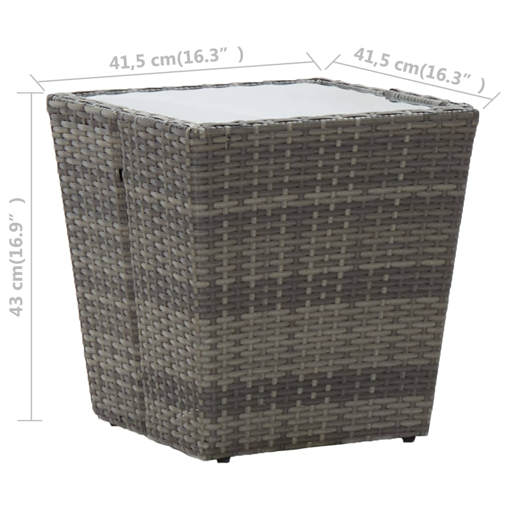 Masă de ceai gri 41,5x41,5x43 cm poliratan sticlă securizată