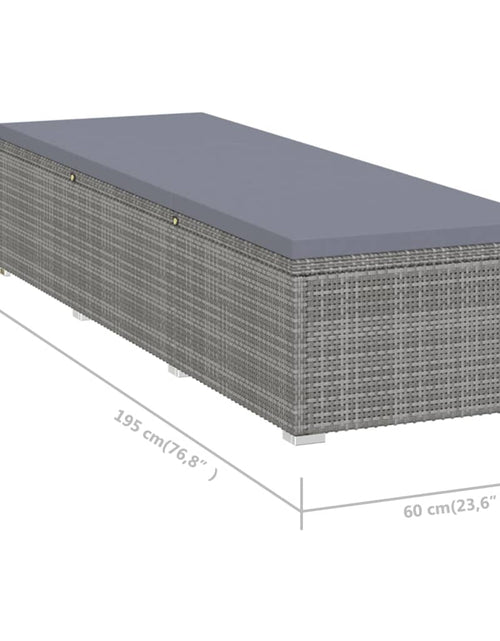 Încărcați imaginea în vizualizatorul Galerie, Șezlong cu pernă și măsuță de ceai, gri, poliratan
