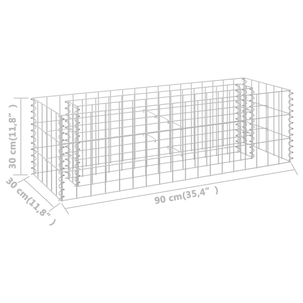 Strat înălțat gabion, 90 x 30 x 30 cm, oțel galvanizat