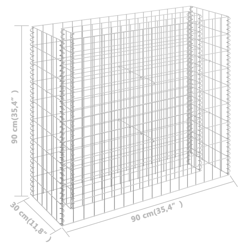 Strat înălțat gabion, 90 x 30 x 90 cm, oțel galvanizat