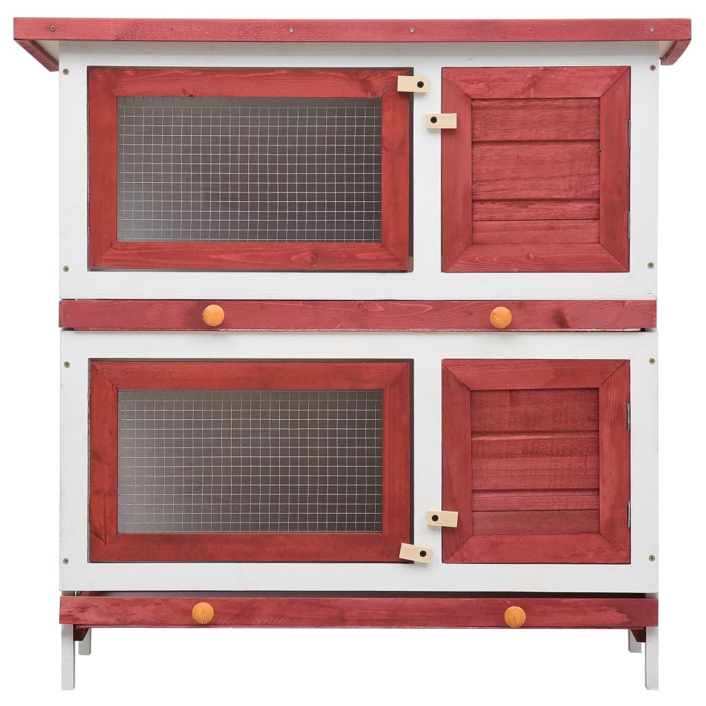 Cușcă de iepuri pentru exterior, 4 uși, roșu, lemn - Lando