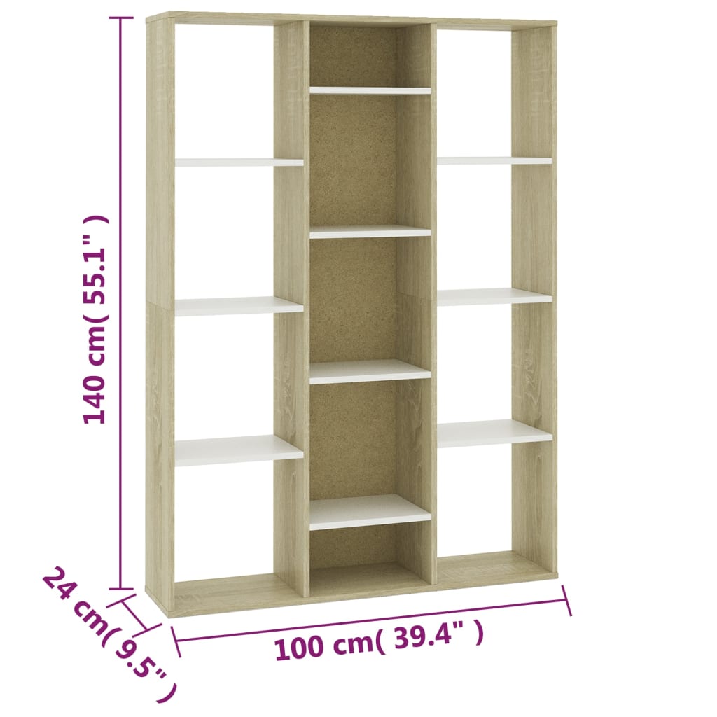 Separator cameră/Bibliotecă alb&stejar sonoma 100x24x140 cm PAL