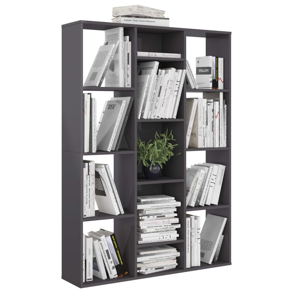 Separator cameră/Bibliotecă gri extralucios 100x24x140 cm PAL