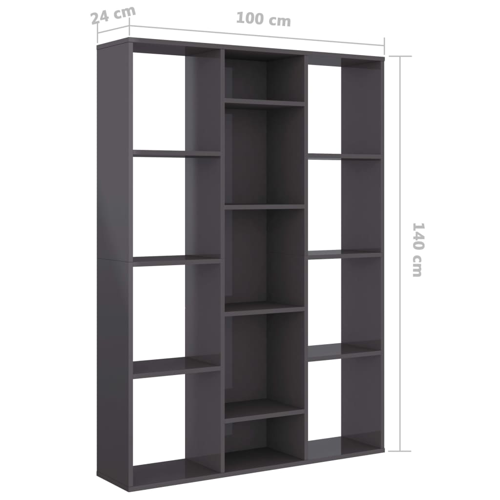 Separator cameră/Bibliotecă gri extralucios 100x24x140 cm PAL