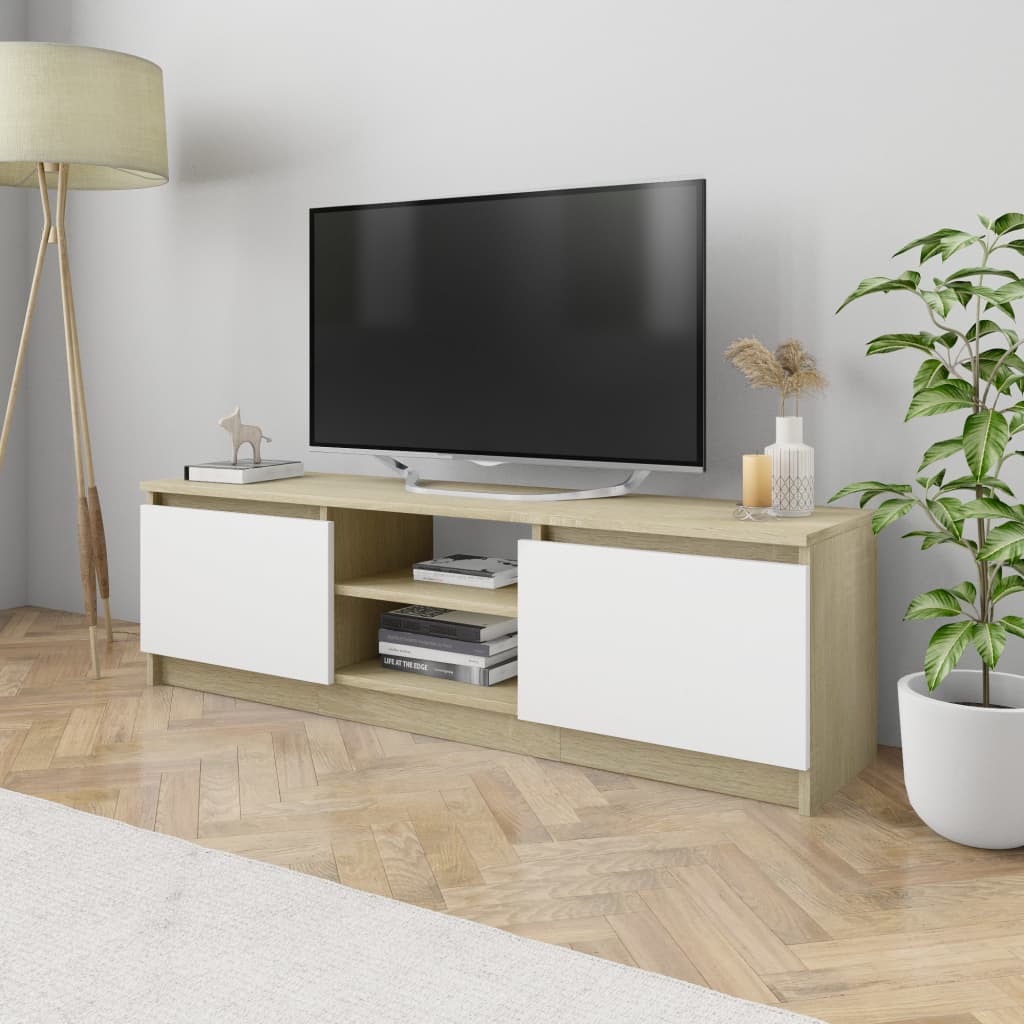 Dulap TV, alb și stejar sonoma, 120x30x35,5 cm, lemn prelucrat
