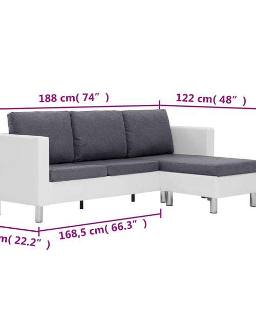 Загрузите изображение в средство просмотра галереи, Canapea de 3 locuri cu perne, alb, piele ecologică
