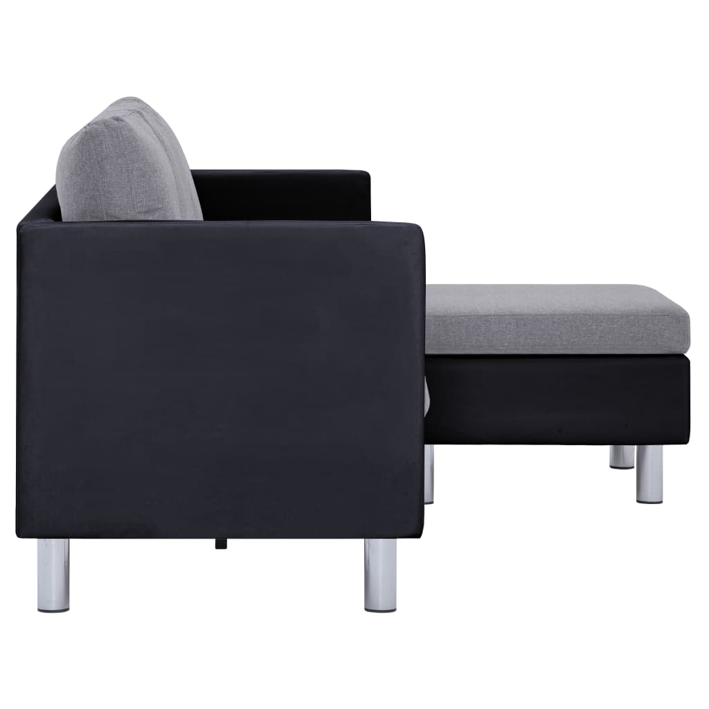 Canapea de 3 locuri cu perne, negru, piele ecologică