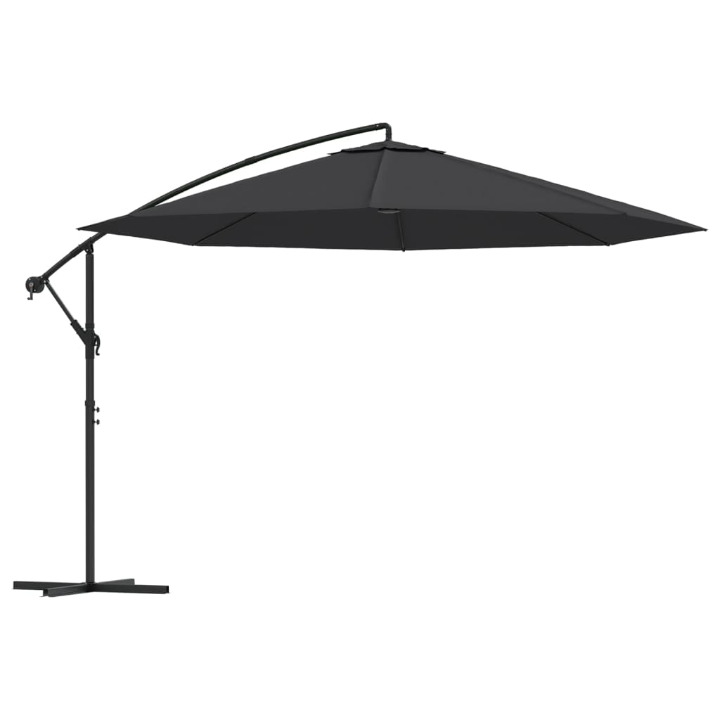 Umbrelă suspendată cu stâlp din aluminiu, negru, 350 cm