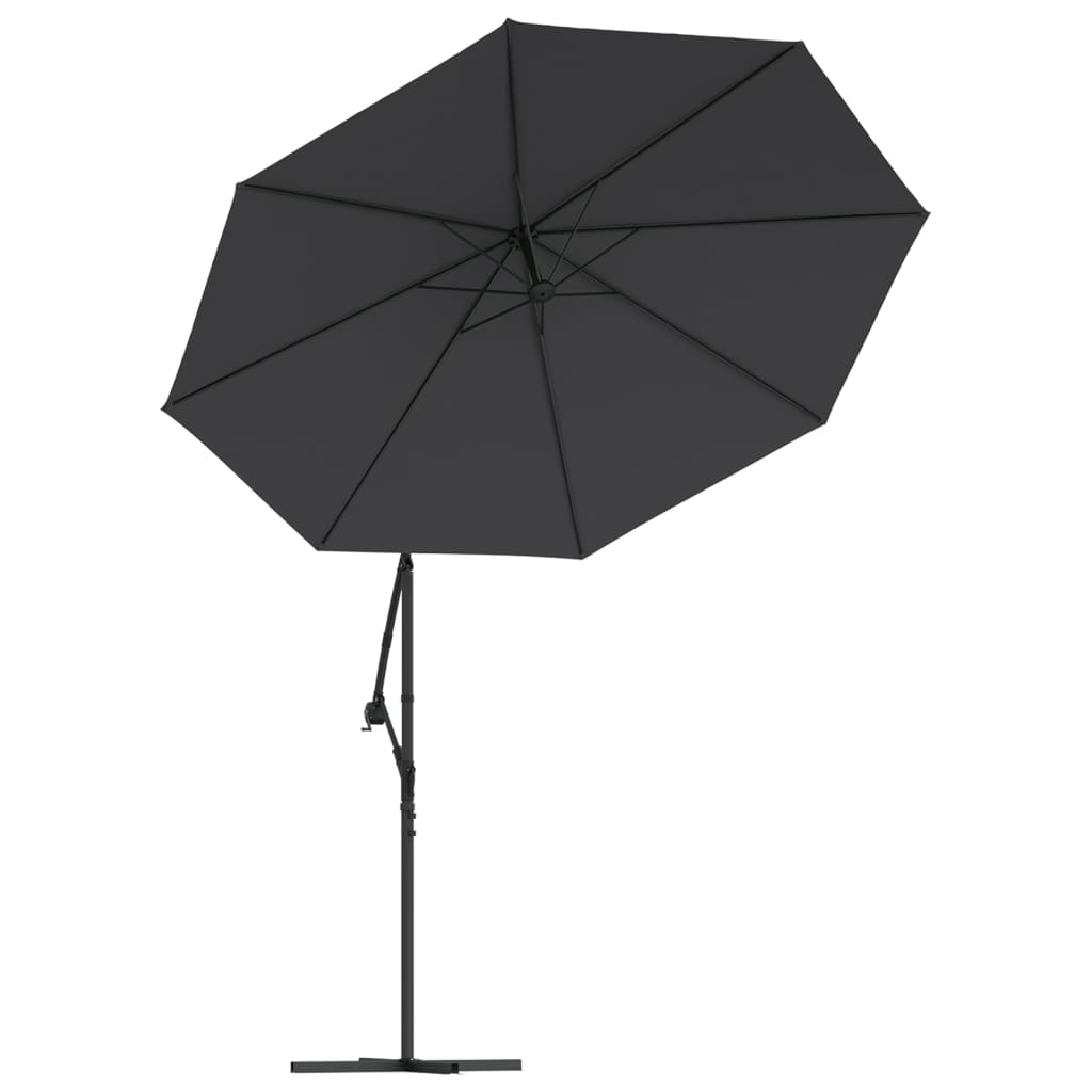 Umbrelă suspendată cu LED-uri și stâlp de oțel, negru, 300 cm