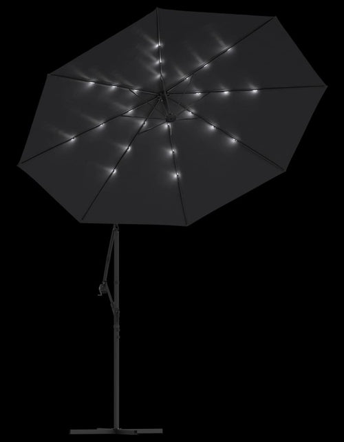 Încărcați imaginea în vizualizatorul Galerie, Umbrelă suspendată cu LED-uri și stâlp de oțel, negru, 300 cm
