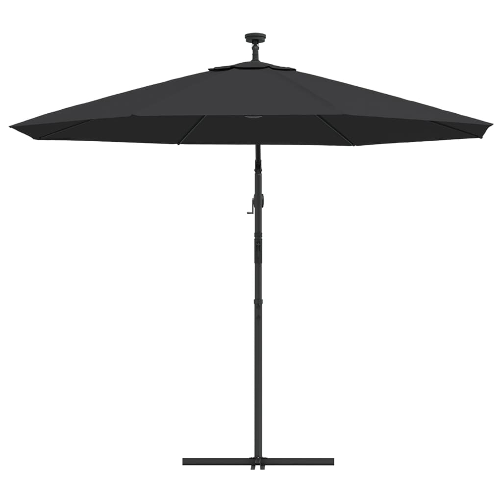 Umbrelă suspendată cu LED-uri și stâlp de oțel, negru, 300 cm