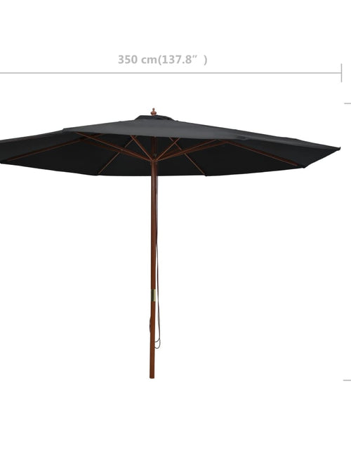 Încărcați imaginea în vizualizatorul Galerie, Umbrelă de soare de exterior, stâlp din lemn, negru, 350 cm
