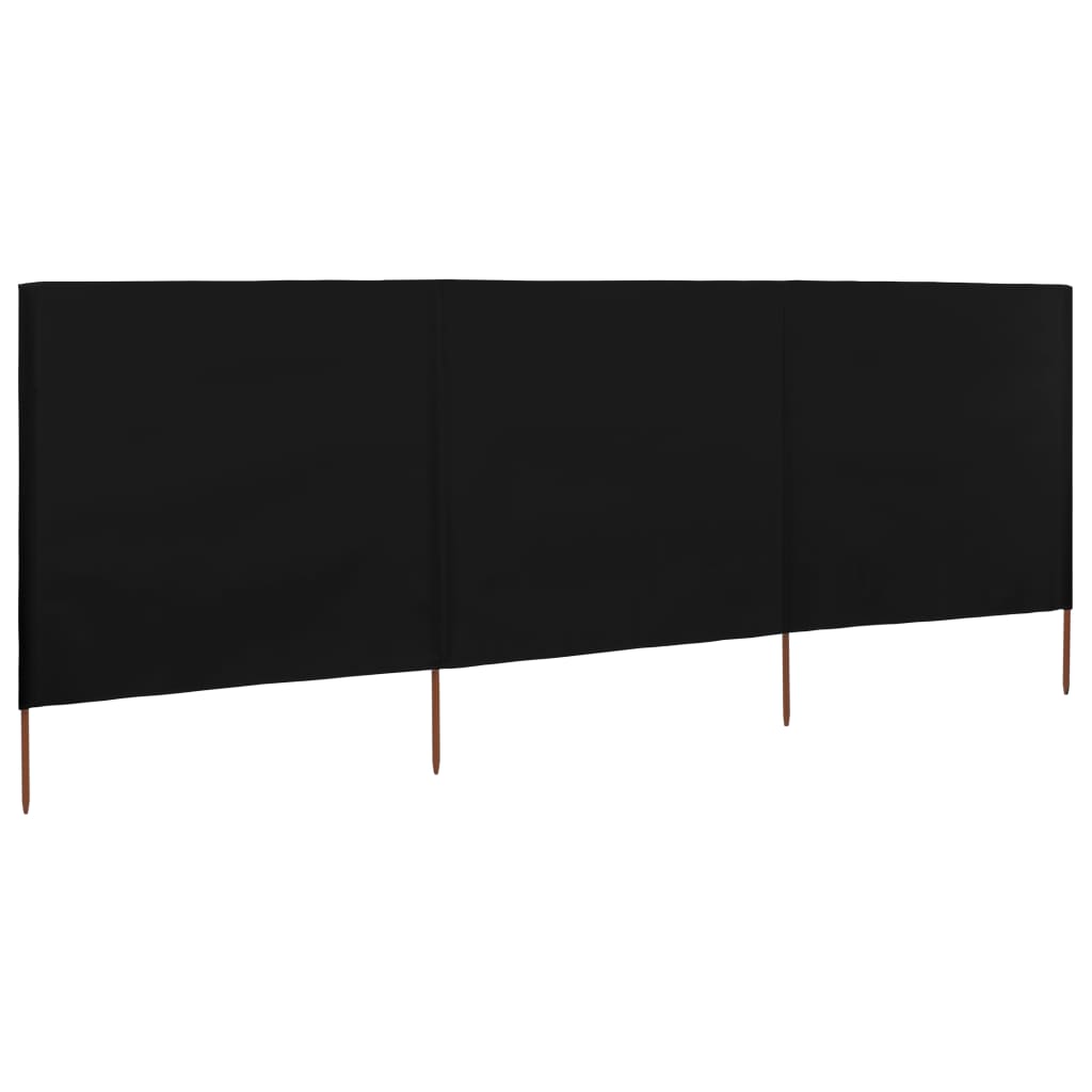 Paravan anti-vânt cu 3 panouri, negru, 400 x 160 cm, textil