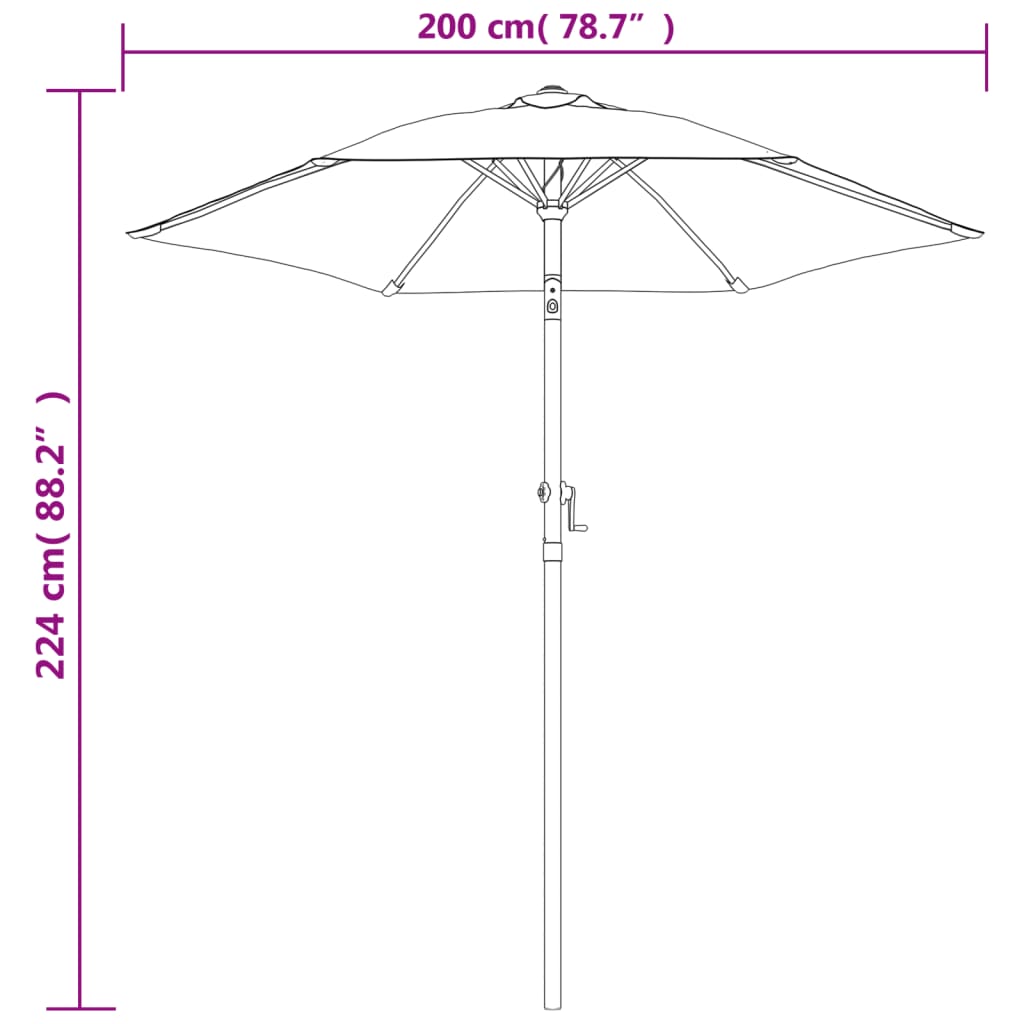 Umbrelă de soare, verde, 200 x 224 cm, aluminiu