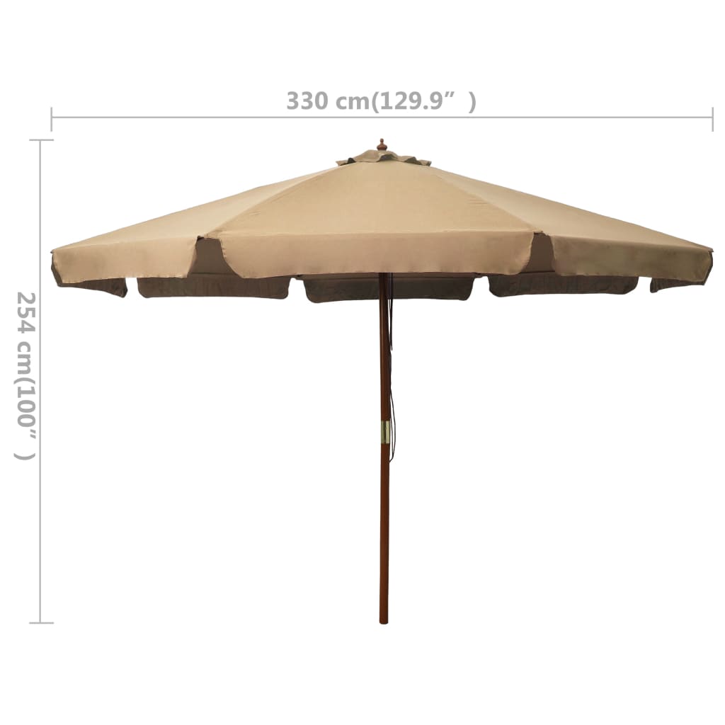 Umbrelă de soare de exterior, stâlp din lemn, gri taupe, 330 cm